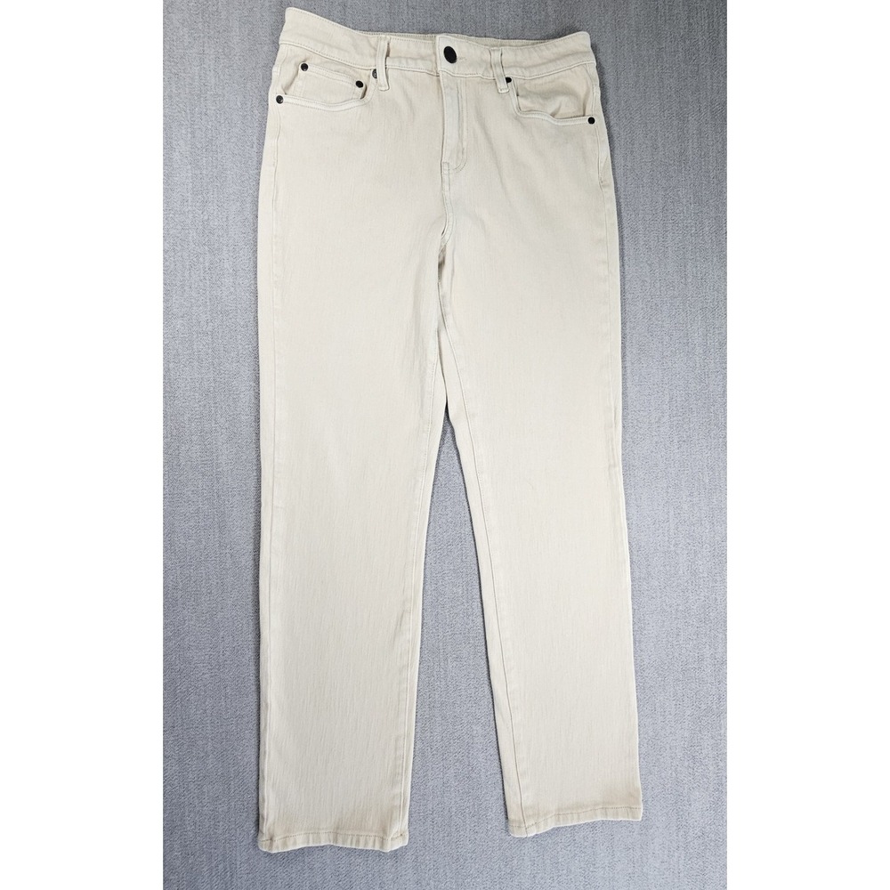 Coldwater Creek Women's Knit Denim High Rise Straight Leg Jeans Beige Sz 10